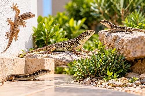 Lézards dans un jardin méditerranéen