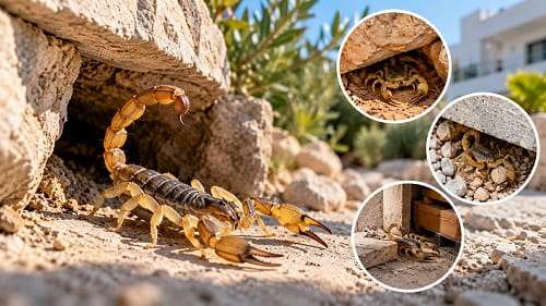 Scorpions dans des abris rocheux et zones à risque
